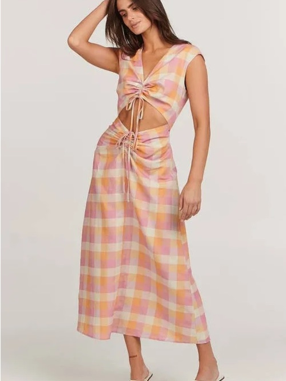 Charlie Holiday Pink & Orange Gingham Cutout Dress
